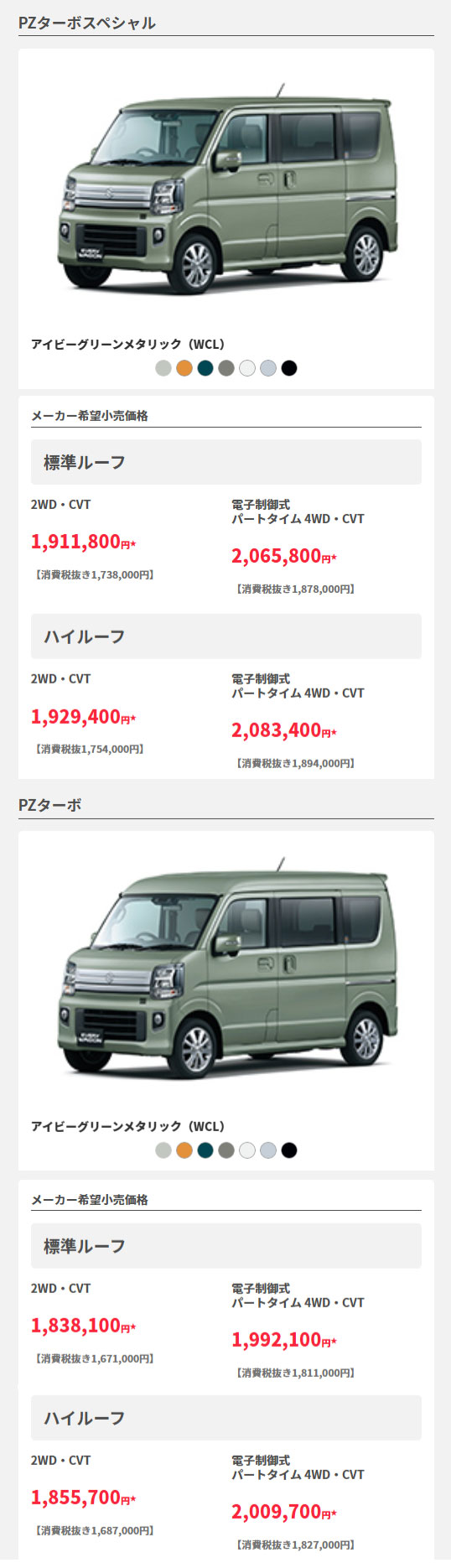 エブリイワゴン　グレード/価格