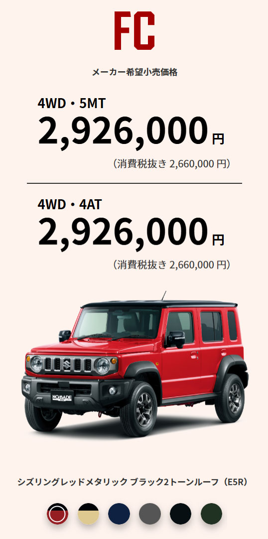 ジムニーノマド　グレード/価格