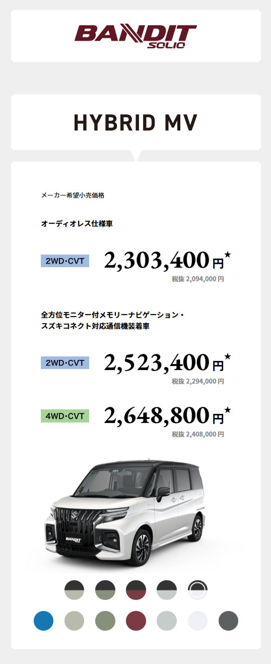 ソリオバンディット　グレード/価格